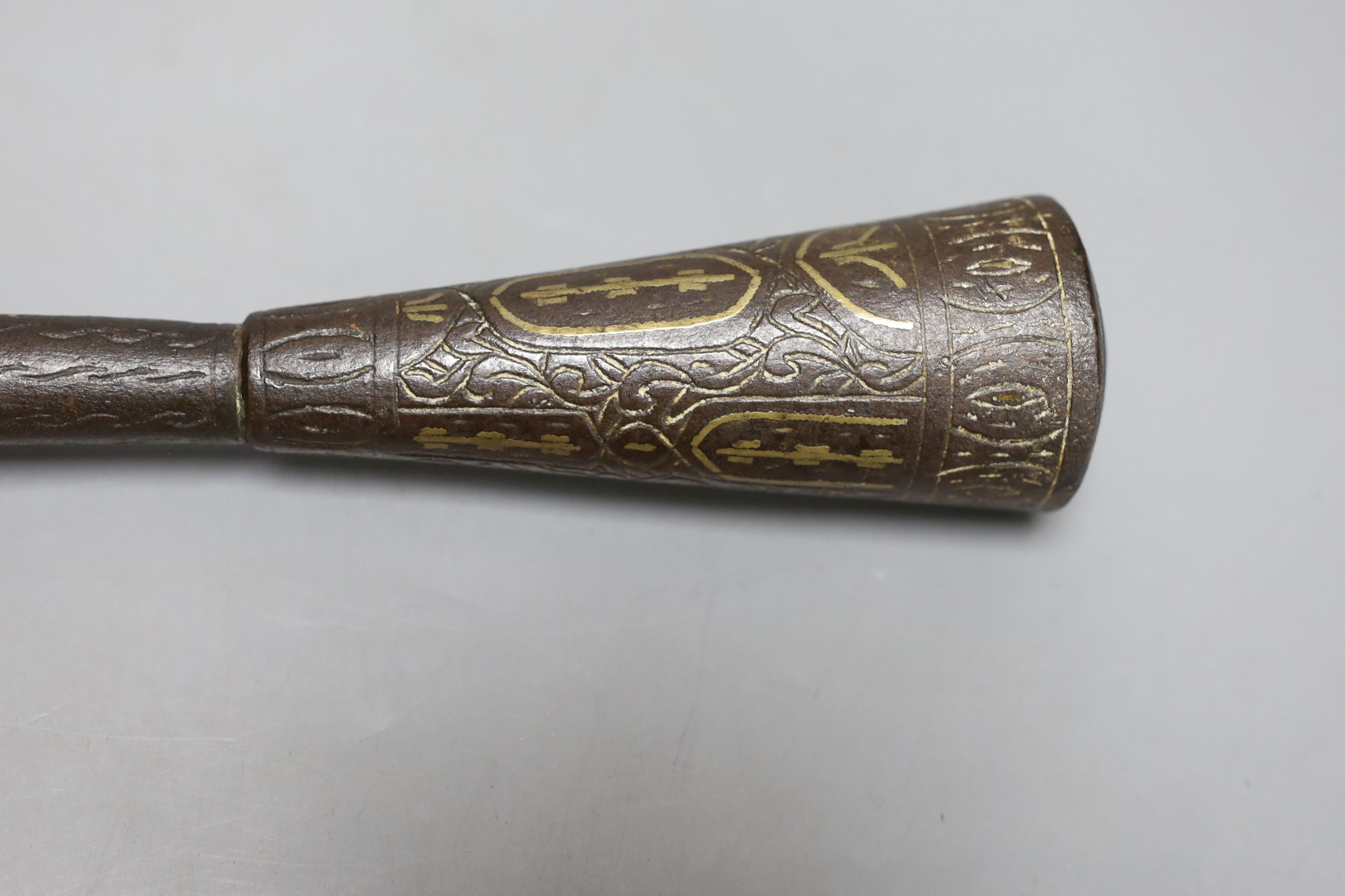 An Indo-Persian mace, damascened iron, possibly 17th / 18th century, 47cm